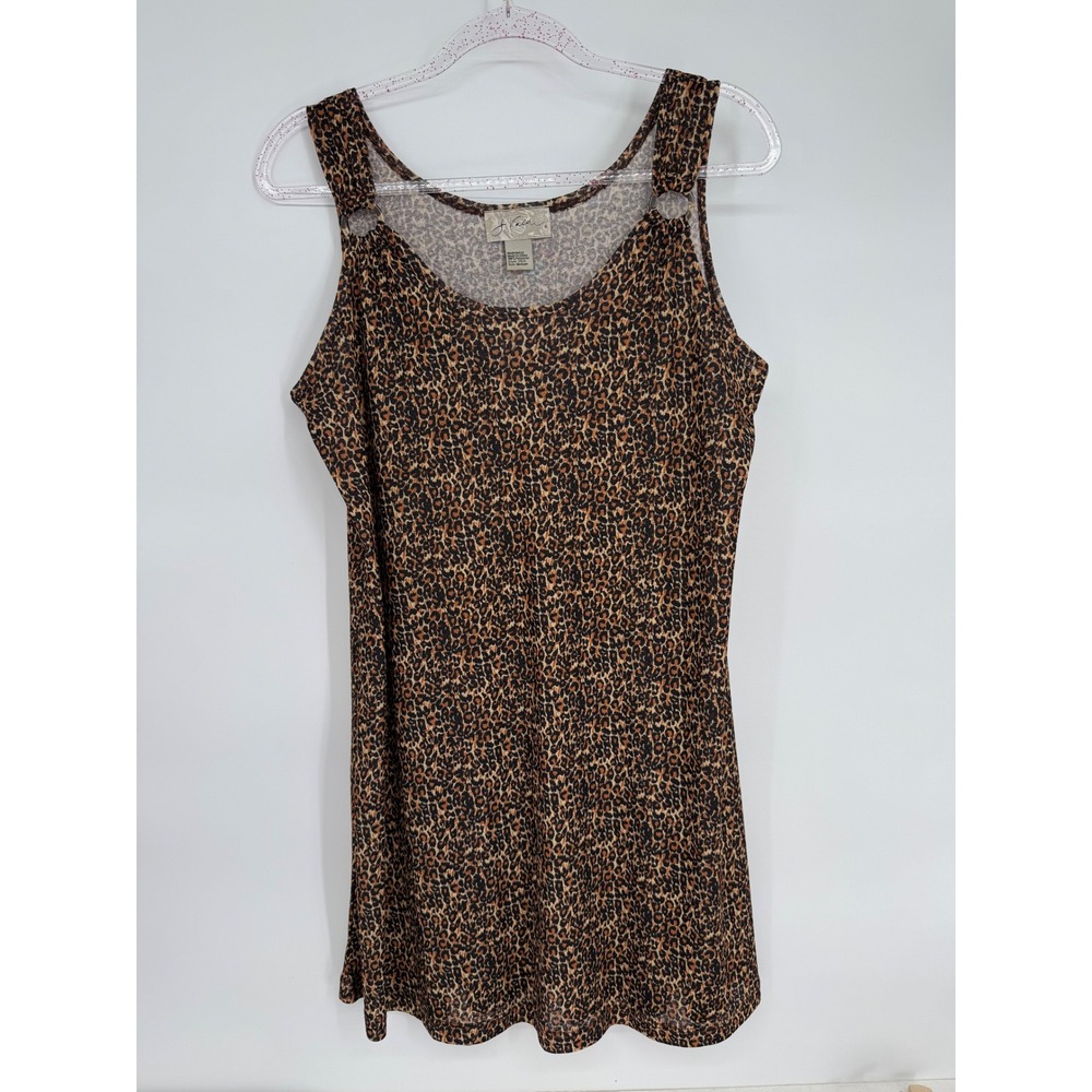Kaci Leopard Print‎ Tank Dress Mini Spaghetti Strap Ruffle Hem Size Medium